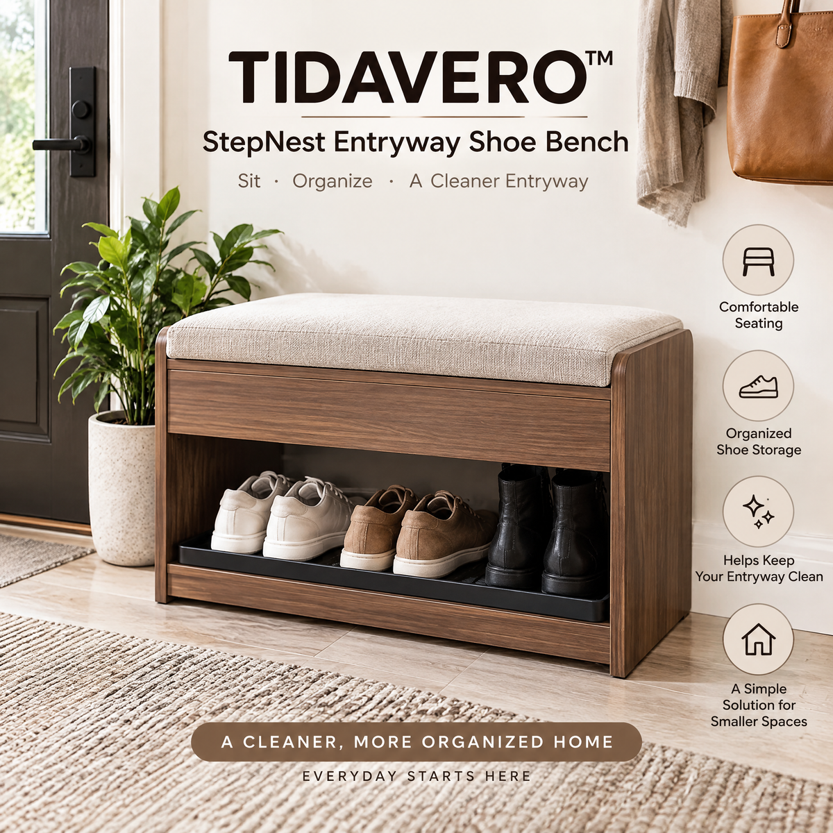TIDAVERO™ StepNest Entryway Shoe Bench