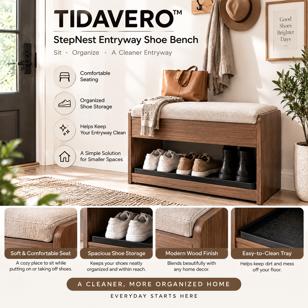 TIDAVERO™ StepNest Entryway Shoe Bench