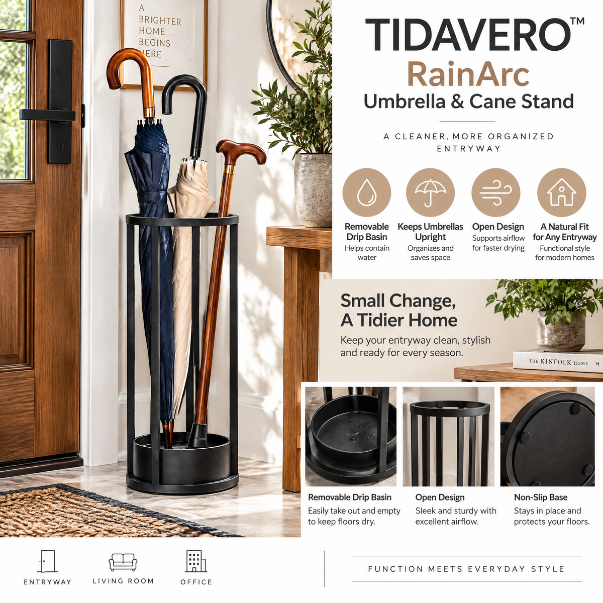 TIDAVERO™ RainArc Umbrella & Cane Stand