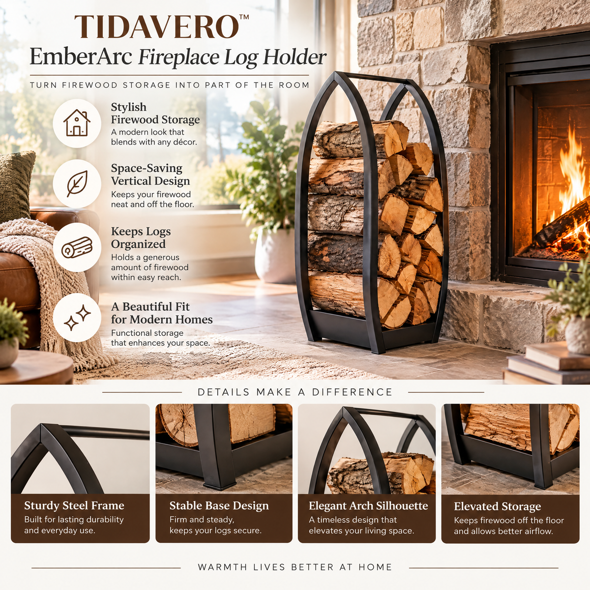 TIDAVERO™ EmberArc Fireplace Log Holder