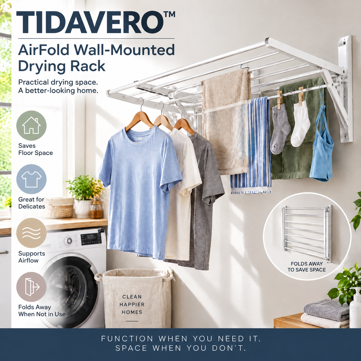 TIDAVERO™ AirFold Wall-Mounted Drying Rack
