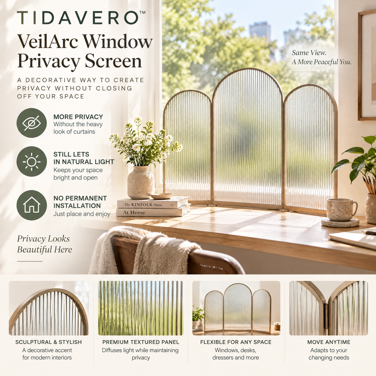 TIDAVERO™ VeilArc Window Privacy Screen