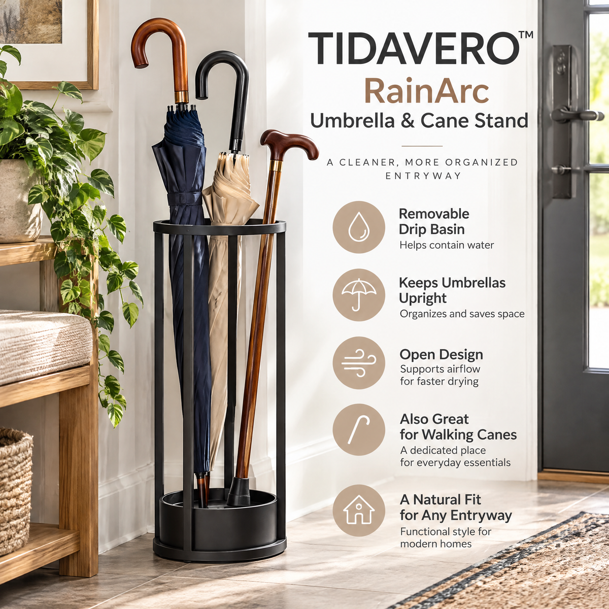 TIDAVERO™ RainArc Umbrella & Cane Stand